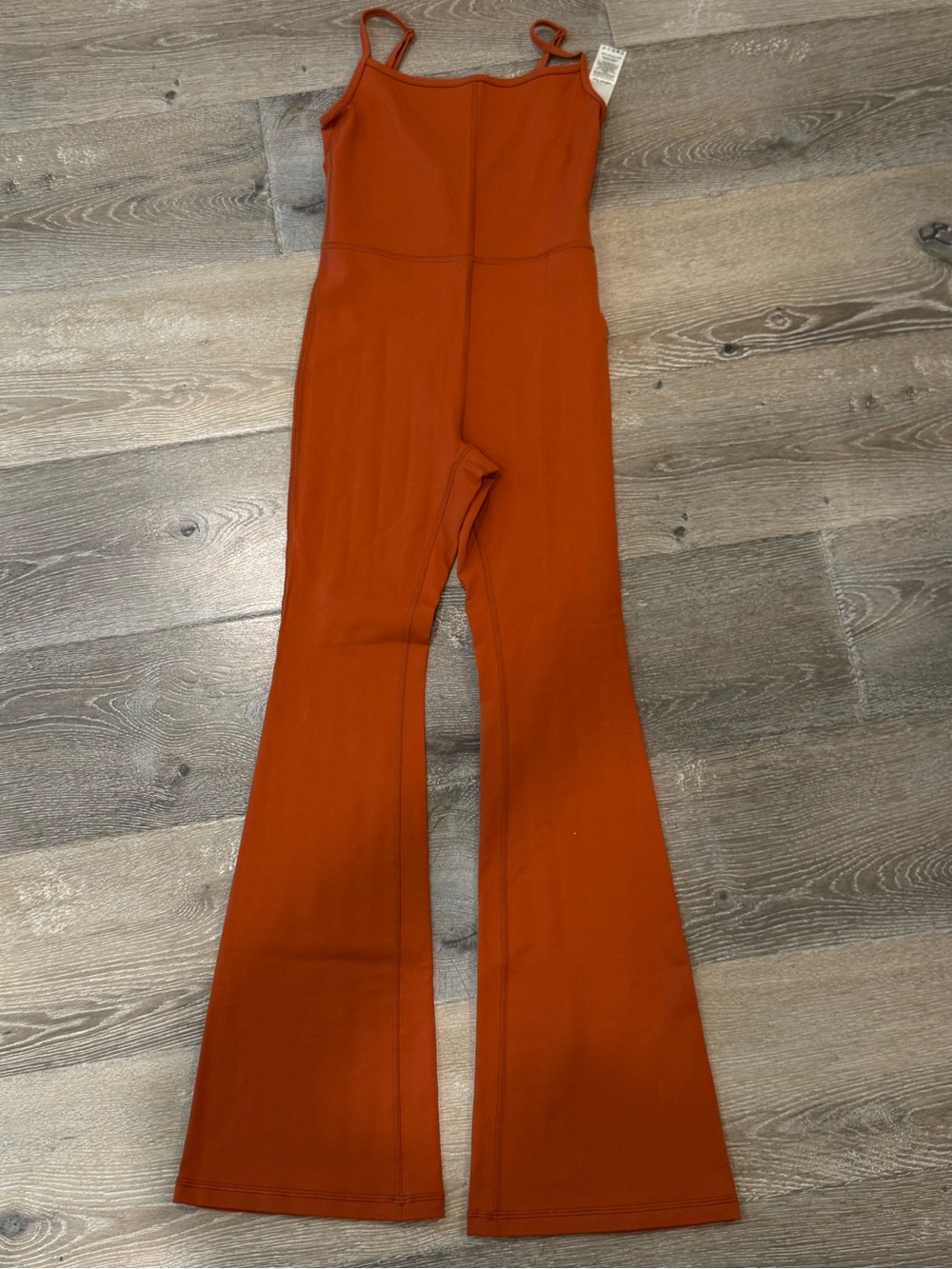 Aritzia Rust-Orange Spaghetti-Strap Flared Jumpsuit